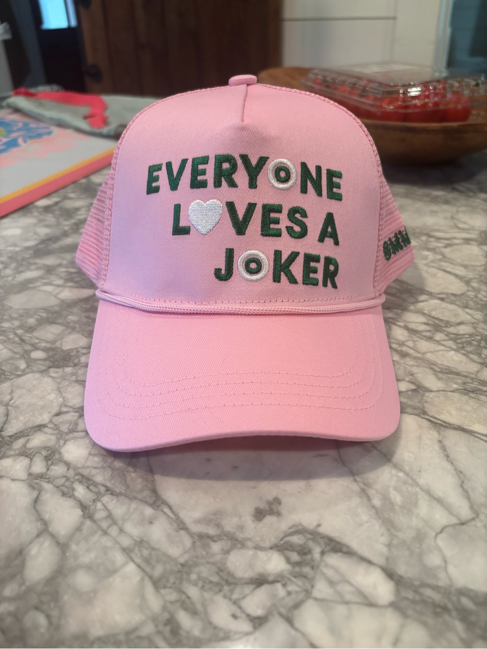 Oh My Mahjong Pink 'Everyone Loves a Joker' Embroidered Hat